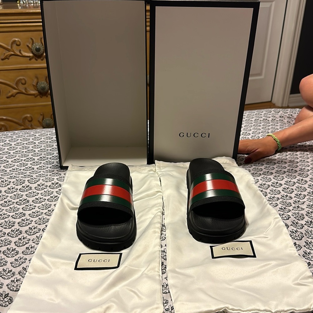 Brand new never worn Gucci slide. Original box and silk bag for each slide.